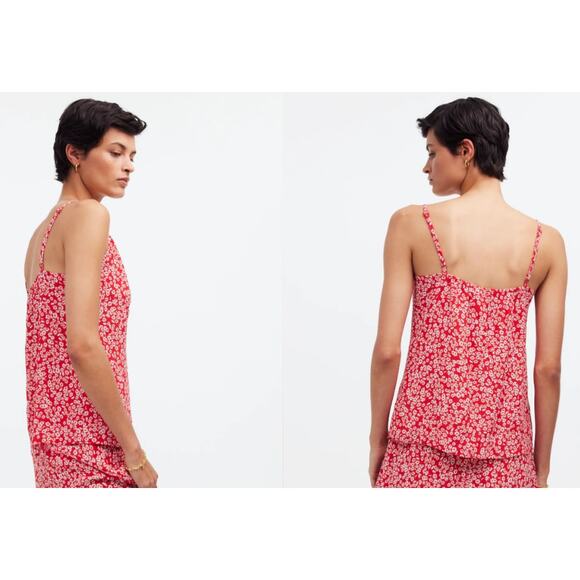 Madewell V-Neck Cami Tank Floral Red Ditzy Women's Size 2 Summer Casual Vacation - Picture 9 of 9